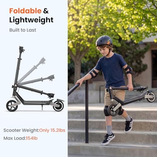 Electric Scooter for Kids, Shock Absorption, 150W Motor, 3 Speeds (3/6/10 MPH), 3 Adjustable Heights, Kids Electric Scooter with Wide LED Display, Foldable & Lightweight, Bluetooth & RGB Lights - Thumbnail 6