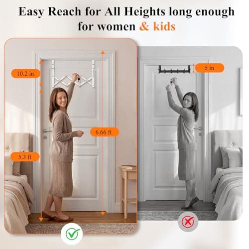 FYY Over The Door Hooks Towel Rack - Collapsible Folding No Drill Door Hanger, Sturdy Metal Expand for Bathroom Dorm Clothes Coat, Quiet, Portable with Protective-Pads(10.3"Wx16.4''L, Fit 1-3/4" Door) - Thumbnail 2