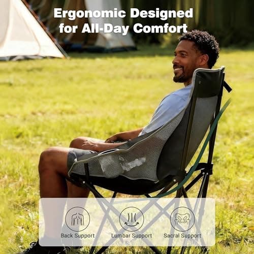 SUNNYFEEL 2 Pack Lightweight Oversized Camping Chairs for Adults Portable Folding Chair with Side Pockets & Cup Holde for Beach,Fishing,Trip,Picnic,Lawn,Concert Outdoor, Carry Bag Included - Thumbnail 6