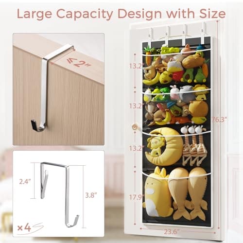 Criusia Over the Door Hanging Organizer, Extra-Large Door Storage Organizer with 4 Deep Mesh Pockets, Space-Saving Hanging Storage for Bedroom & Home Organization, Black - Thumbnail 3