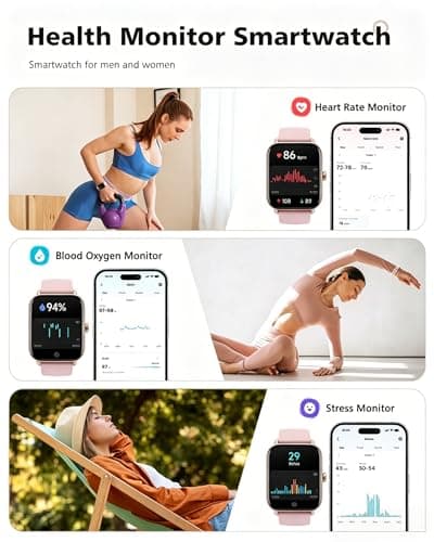 Quican Smart Watches for Women, Compatible for iPhone and Android Phones, Calling, Heart Rate/Sleep Monitor, Alexa, 1.8" Fitness Tracker Watch, Waterproof, Gifts for Women, Silicone Band, Baby Pink - Thumbnail 3