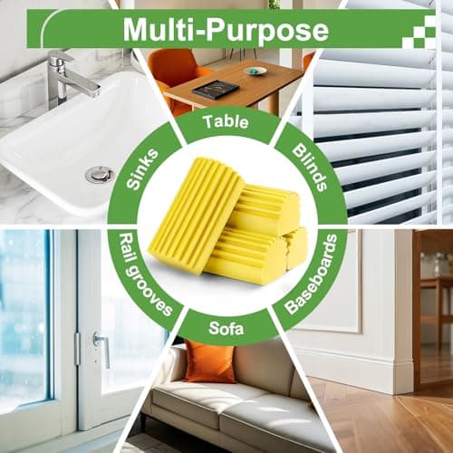 Jeymei 4-Pack Damp Clean Duster Sponge Brush for Cleaning Blinds, Glass, Baseboards, Vents, Railings, Mirrors, Window Track Grooves and Faucets (Yellow) - Thumbnail 5
