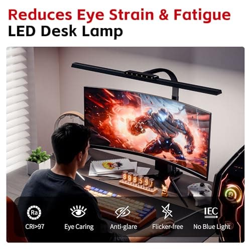 Architect Desk Lamp with Clamp, Eye-Caring Clip on Desk Lights for Home Office, Touch Control Dimmable LED Computer Light with Color Changing, 24W Bright Desktop Lamp for Drawing Crafts, Black - Thumbnail 2