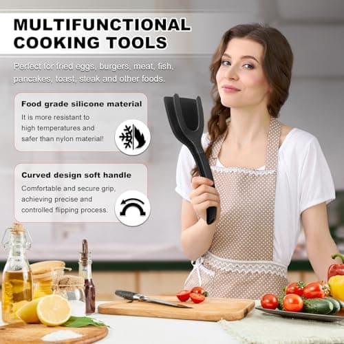 Silicone Spatulas, High Heat Resistant BPA Free Cooking Tongs, Silicone Kitchen Utensils, Spatula Tong, Egg Flipper Spatula for Non Stick Frying Pan, Ideal Cookware for Fish, Eggs, Pancakes - Thumbnail 6