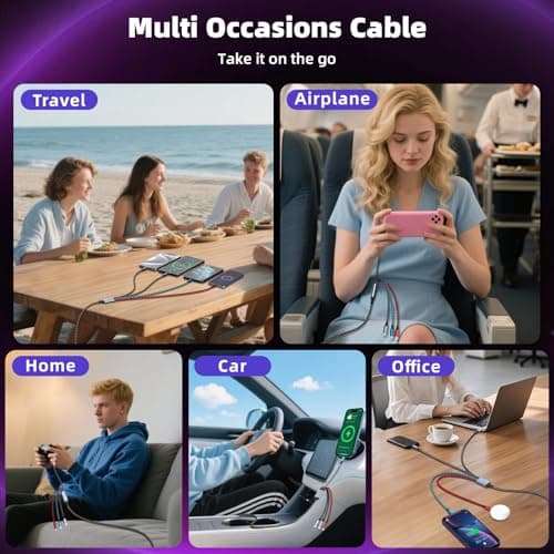 USB C 4 IN 1 Multi Charging Cable, Travel Essentials with Dual Type-C/Micro/IP Port, 2 Packs 5FT Nylon Multiple Charger Cord for iPhone 17 Pro Max/17 Air/16/15/14, Galaxy S25, iPad, Andorid and More - Thumbnail 6
