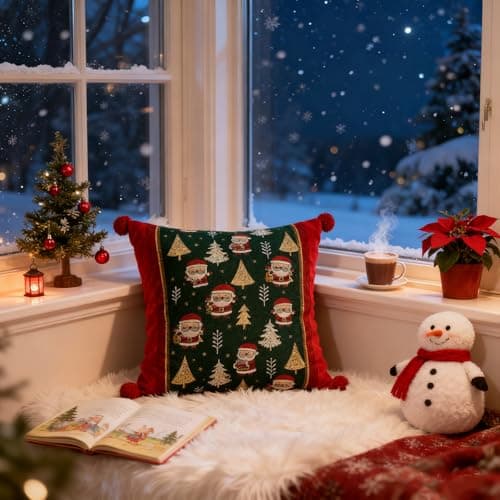 EthosCraft Christmas Pillow Covers 18 x 18 Inch Set of 2, Xmas Winter Christmas Tree Cushion Covers, 3D Embroidered Pillow Cases for Couch Bedroom Living Room Decor, Red - Thumbnail 5