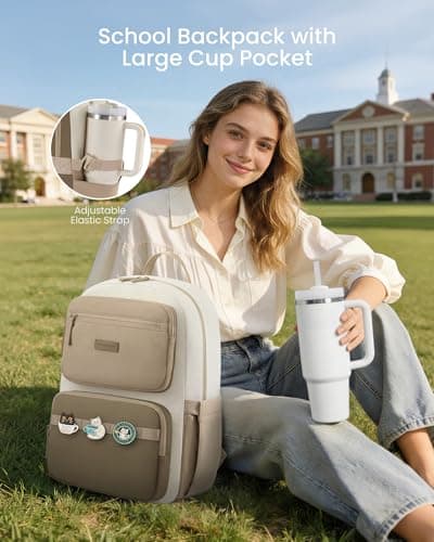LOVEVOOK Laptop Backpack for Women, School Backpack for Teen Girls with Large Cup Holder, Lightweight Bookbag for College,Work,Travel fits 17.3 Inch Laptop - Thumbnail 2
