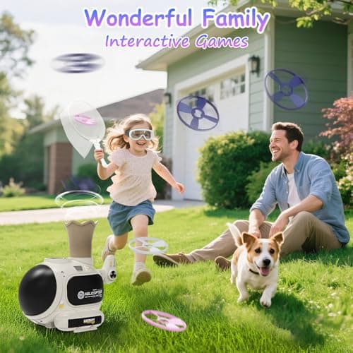 WhimsQuest 4-in-1 Kids Outdoor Game Toy, Auto Disc Launcher, Jump Dodge & Ring Toss, Interactive Sports Play for Boys & Girls (White) - Thumbnail 2
