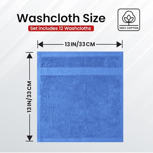 Infinitee Xclusives Luxury Wash Cloths for Showering [13x13] – 100% Cotton Washcloths [Pack of 12], Soft and Absorbent Face Towels for Bathroom Wash Clothes, Gym, and Spa (Eloquent Blue) - Thumbnail 3