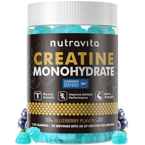 Nutravita NSF Certified Creatine Gummy - Creatine Monohydrate Gummies for Men & Women-5g of Creatine Monohydrate per Serving - Sugar Free,Vegan, Blueberry Flavor, 120 Count - Image 1