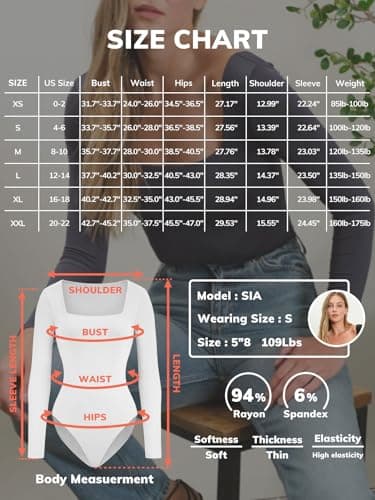 ATHMILE Women's Square Neck Long Sleeve Bodysuit Ribbed Slim Fitted Tops Dark Blue - Thumbnail 6