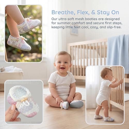 HOVELL Baby Booties Infant Soft Warm Sock Shoes Newborn Cotton Shoes Cute Baby Girls Boys Adjustable Boots Slipper(Pink Rabbit-Mesh,0-6Months) - Thumbnail 3