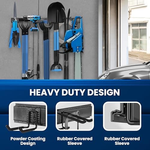 SUKIZZ 64'' All-Metal Garage Tool Organizer Wall Mount – Heavy-Duty Tool Rack Holds 680 lbs, Adjustable Hooks for Garage, Yard, and Garden Equipment - Thumbnail 3