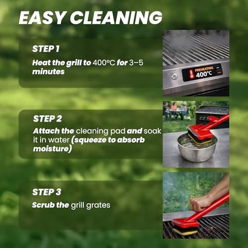 Grill Brush Bristle Free with 3 Replacement Brush Heads, Easy-Fit Cleaning Tool for Cast Iron/Stainless Steel Grates, Safe Barbecue Grill Cleaner - Thumbnail 5