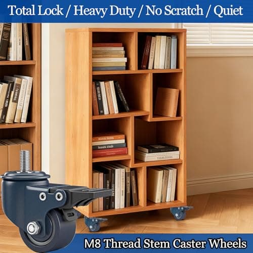 TESUMI M8 Stem 1.6 Inch Caster Wheels, Metric M8-1.25 Threaded Stem Casters Set of 4 Heavy Duty 450LBS Load, Locking Brake Swivel Small Castor Wheels for Furniture Carts Wire Shelving Workbench - Thumbnail 2