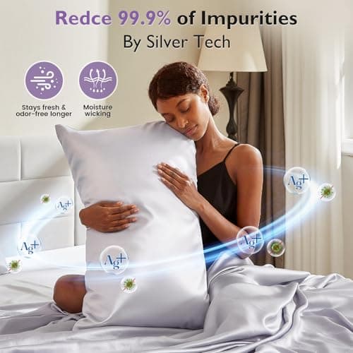 Silver Infused Pillowcases – Cooling Pillow Cases with Silk, Softness Breathable Temperature-Regulating Pillow Cover, Odor Control Freshness Sleep for Hot Sleepers - 2 Pack, SilverGrey Queen 20"x30” - Thumbnail 5