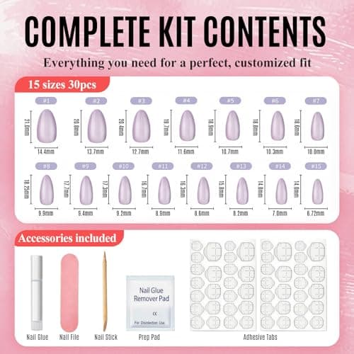 Bioday Press on Nails Short Almond, Soft Gel Purple Cat Eye Fake Nails Kit, Reusable Stick on Nails with Glue, 30Pcs 15 Sizes Salon Quality False Nails, Ideal for Spring Summer Vacation DIY Gifts - Thumbnail 5