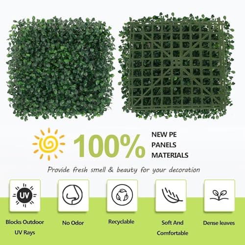 XUESON Artificial Boxwood Panels - 10x10 Inch Realistic Lush Green Wall Decor for Indoor & Outdoor Spaces - Weatherproof, UV Resistant, Tiles with Easy Installation(12PCS) - Thumbnail 5