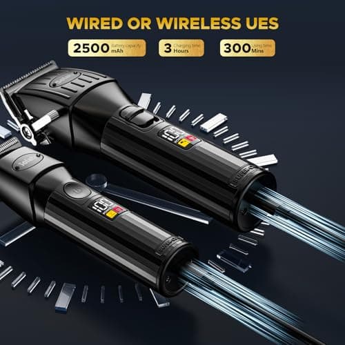 Cordless Hair Clippers for Men Beard Trimmers Kit with LED Display Rechargeable Haircut Grooming Shaver Gift for Men Women Barber Kids (Black) - Thumbnail 4