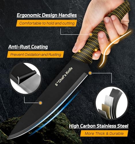 XANAPON Knife Set, 14 Pieces Kitchen Knife Set, High Carbon German Stainless Steel, Dishwasher Safe Cutlery with Sharpener, Black - Thumbnail 3