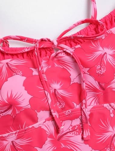 ZAFUL Red Hibiscus Floral Tankini Swimsuits for Womens Cute Tankini Bathing Suits Two Piece Checkered Tankinis Sets Bow Color Block Swimsuits with Tie Side Bottom - Thumbnail 6
