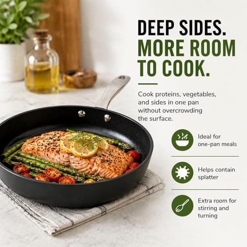 Alva Maestro 9.5-Inch Ceramic Nonstick Frying Pan, PFAS-Free Non Toxic Egg Pan, Induction Safe Big Skillet with Stainless Steel Handle, Heavy-Duty Aluminum, PTFE & PFOA Free, Black - Thumbnail 4