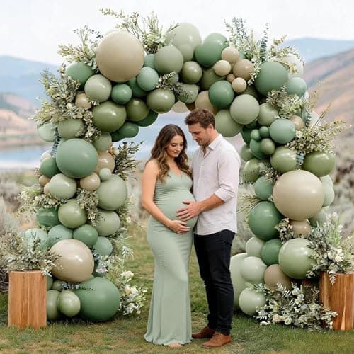 Dusty Green White Balloon Arch Double Stuffed Sage Light Green White Sand Beige Balloon Garland Eucalyptus Leaves for Baby Shower Neutral Birthday Woodland Bridal Wedding Gender Reveal Party Decor - Thumbnail 6