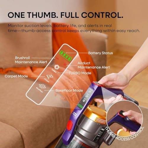 KIPMAX Cordless Vacuum Cleaner, 50KPa 550W Stick Vacuum for Home, 70Mins Anti-Tangled Vacuum Cleaner for Pet Hair/Carpet/Floor, Self-Standing Vacuum with Rechargeable Battery, LED Display&Aromatherapy - Thumbnail 3