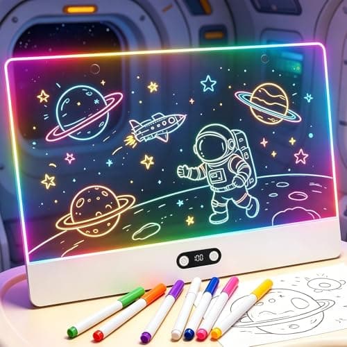 16" LED Drawing Board for Kids, Rechargeable Neon Light Up Drawing Board, Glow Doodle Board, LED Note Board, Dry Erase Board, 8 Markers, Birthday Gifts for Kids Teens Boys Girls - Image 1