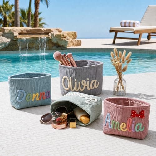Personalized woven travel makeup bag, with extra-large capacity and thick inner lining, crafted with embroidery technique. It is convenient to carry and is a must-have bag for women on the go. - Thumbnail 2