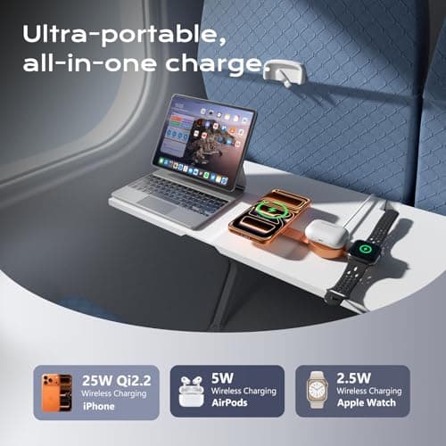 3 in 1 Charging Station for Apple Multiple Devices, Qi2.2 25W Foldable Magnetic Fast Wireless Charger Dock, Travel Charging Pad for iPhone 17/16-12 Series, Apple Watch, AirPods (45W Adapter Included) - Thumbnail 5