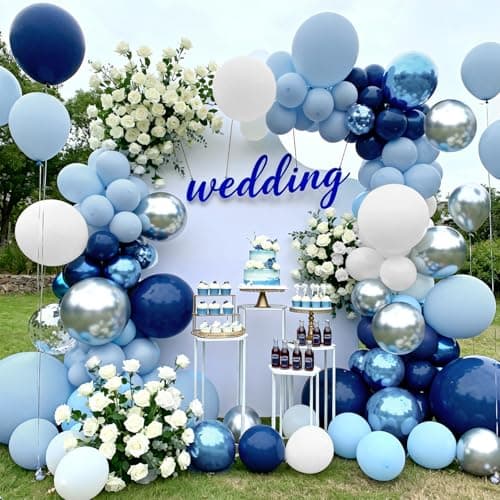 Blue Silver White Balloons Arch Kit - 129pcs Navy Light Metallic Blue Silver White Latex Balloons for Birthday Wedding Bridal Shower Graduation Fathers Day Prom Party Decorations - Thumbnail 5