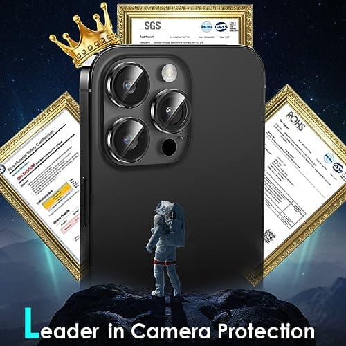 YWXTW Camera Lens Protector for iPhone 15 Pro/iPhone 15 Pro Max, [1 Step Installation Tray] Tempered Glass Screen Protector Metal Individual Camera Cover Accessories Case Friendly (Black Titanium) - Thumbnail 2