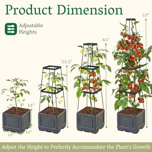 Chirpartti Rolling Tomato Planter with Trellis | Self-Watering Raised Garden Bed Tomato Pots for Growing Tomatoes | Planter Box with Trellis with Wheels for Climbing Plants Greenhouse Indoor Outdoor - Thumbnail 3