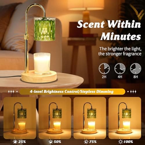 HAIDOLIANG Candle Warmer Lamp with Timer and Dimmable, Electric Wax Melt Warmers Height Adjustable with 2 Bulbs, Gifts for Women Mom House Warming, Modern Home Decor for Scented Jar Candles Green - Thumbnail 5