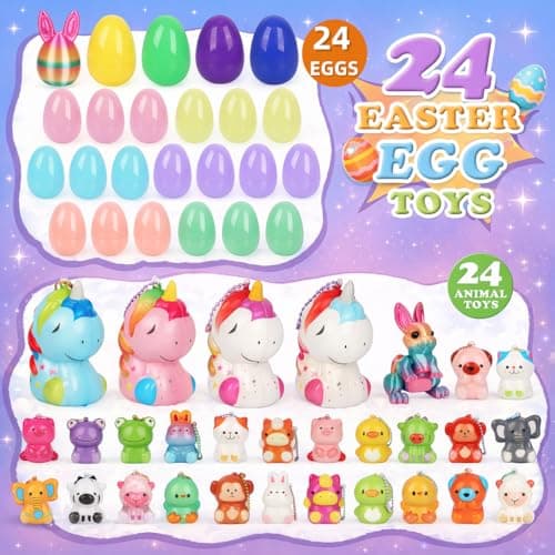 24PCS Prefilled Easter Eggs with Toys Inside - Gumball Machine Style Easter Egg Hunt Game with Mixed 3 Surprise Egg Sizes, Toy-Filled Easter Eggs for Kids, Easter Gifts, Party Favors & Basket Stuffers - Thumbnail 2