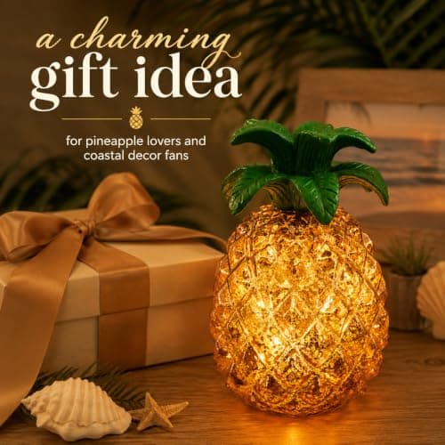 Mercury Glass Pineapple Lamp 7 Inch, Battery Operated LED Pineapple Light with Flashing & Steady Modes, 6-Hour Timer, Tropical Table Decor for Home, Bedroom, Tiki Bar, Coastal Decor Gift - Thumbnail 2