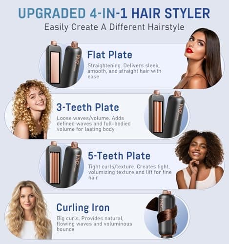 FMZ Flat Iron Hair Straightener Crimper Curler, 4 in 1 Professional Ionic Hair Styling Irons for Straightening, Crimping, Curling, Fast Heating, Dual Voltage, Mini and Portable for Women Travel Home - Thumbnail 3