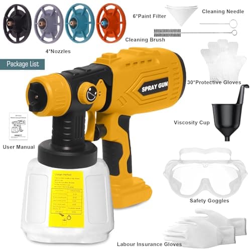 Cordless Paint Sprayer for Dewalt 20V Battery (Battery Not Included) - Electric Spray Paint Gun with 4 Copper Nozzles & 3 Spray Patterns, Ideal for DIY Projects, House Painting, Furniture, Fence - Thumbnail 6
