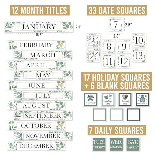 Hadley Designs Classroom Calendar Set Bulletin Board Decorations - Greenery School Calendar for Classroom Decor, Kindergarten Preschool Elementary Teacher Must Haves, Homeschool & Daycare Essentials - Thumbnail 3