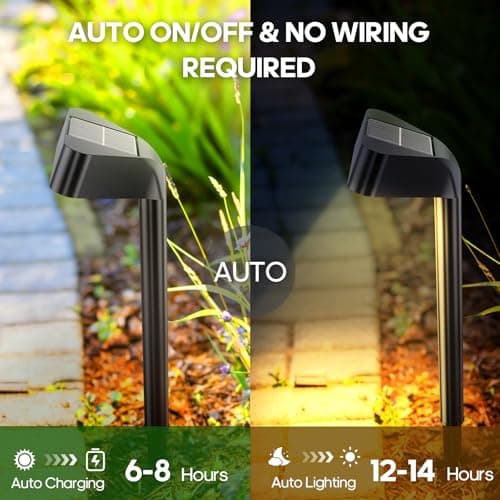 Solar Pathway Lights Outdoor, 8 Pack, 15 LED Brighter Solar Path Lights Waterproof with Upgraded Solar Panel, Up to 12Hrs Modern Landscape Lights for Backyard Garden Walkway Driveway Patio Lawn Decor - Thumbnail 4