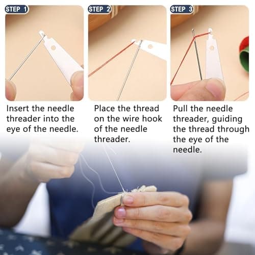 48Pcs Sewing Tool Set with 2 Edge Stitch Lock & Sewing Gauge, Big Eye Steel Sewing Needle Kit with Portable Zipper Case, Threader and Needle Repair Kit Stainless Steel Needles for Hand Sewing - Thumbnail 3