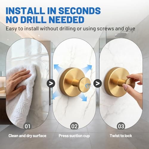 Genfest Suction Cup Hooks, Shower Hooks No Drill, Heavy Duty Wall Hooks for Hanging 15lbs, Reusable Waterproof Towel Hooks for Bathrooms Kitchen Glass Door Tile, Stainless Steel Hook Holder 6 Pack - Thumbnail 6
