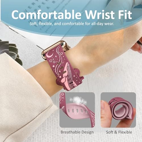 HATILP Whale Engraved Band Compatible with Apple Watch 38/40/41/42mm, Two-Layer Sculpted Ocean Design Soft Silicone Strap for Women, Series 11 10 SE Ultra 9 8 7 6 5 4 3 2 1 - Thumbnail 4