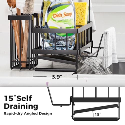 Sponge Holder for Kitchen Sink – Rustproof Stainless Steel with Detachable Drainboard, Brush Rack & Towel Bar | Compact, Non-Slip Design for Countertop Bathroom - Thumbnail 3
