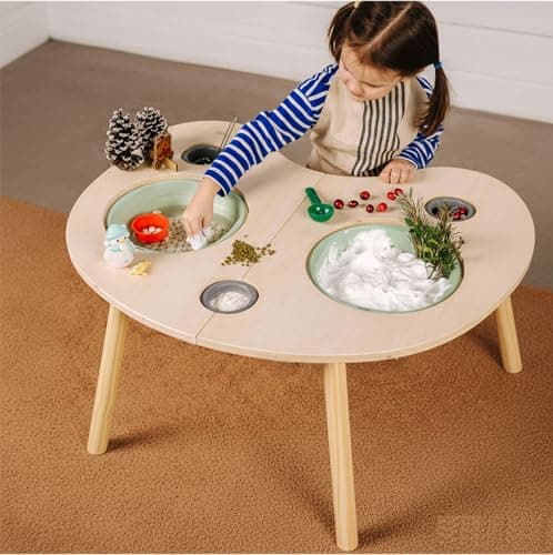 ComfyBumpy Montessori Sensory Table for Toddlers – Multi-Play Wooden Activity Table with 5 Bins & Lids for Sand, Water & Toys | Easy-to-Clean Premium Wood with Angled Legs for Sturdiness - Image 1