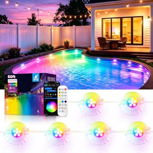 AHAWILL 50FT RGB Pool Lights for Inground & Above Ground Pools, Plug-in 8 Shell Pool LED String Lights,IP68 Waterproof, Remote/APP Control,16 Million Colors,44 Dynamic Modes for Swimming Pool Decor - Image 1