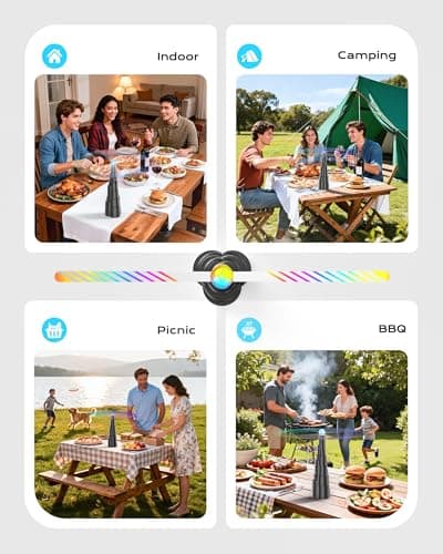 VEUIEIZT Fly Fans for Tables, Type-C Rechargeable Fly Fan, Tabletop Bug Fans with Colorful Light, Foldable Fly Spinner with Soft Holographic Blades for Picnic, Restaurant, Party, Home, BBQ (4 Pack) - Thumbnail 3