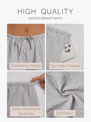 GKBK Boxer Shorts for Women Gingham Pajama 2026 Summer Spring Casual Lounge Sleep Striped Pinstriped Shorts Y2K Beach Bottoms Black White Stripe XL - Thumbnail 5