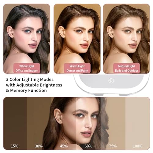 DESCHEN Travel Makeup Mirror with Lights, Rechargeable 1X/10X Magnifying Vanity Mirror, Portable Lighted Makeup Mirror with Magnification & 3 Color Light, Dimmable Touch Screen, Folding LED Mirror 7" - Thumbnail 3
